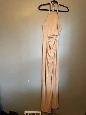 New Petal & Pup Sz 6 WMNs Gold Scarlette Halter Stretch Maxi Slit Dress Ret $89!